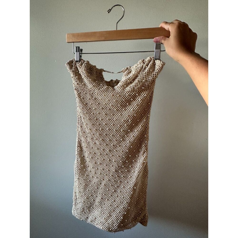 Oh Polly Beige Crochet Mini Dress